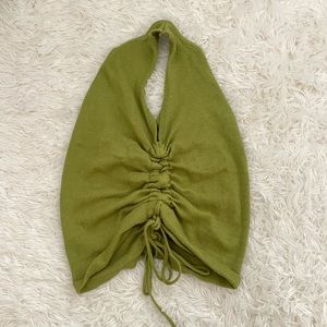 y2k green knit halter neck crop top